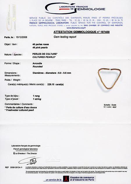 explications certificat des perles